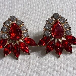 Vintage Rhinestone Earrings in Gold Tone Setting Statement Holiday